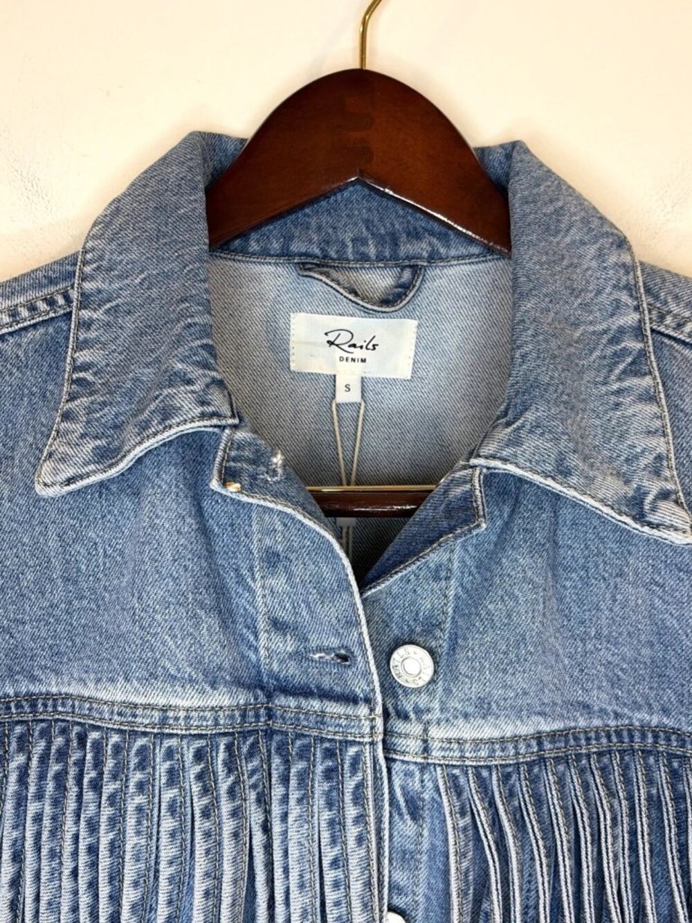 NWT RAILS Denim Jacket Women's S Rodeo Fringe Oversized Trucker Western - Picture 5 of 15